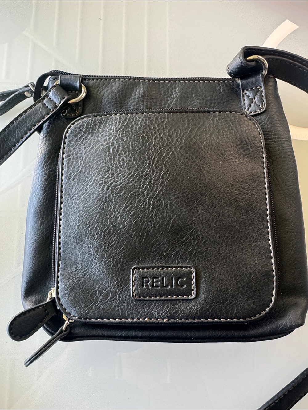 Relic Black Leather-Look Crossbody Bag with Front Flap Pocket
